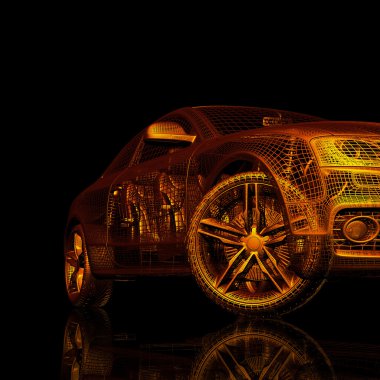 3D araba modeli siyah zemin