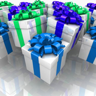 bir hediye gibi renkli bir şerit ile hediye kutuları