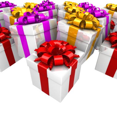 bir hediye gibi renkli bir şerit ile hediye kutuları.