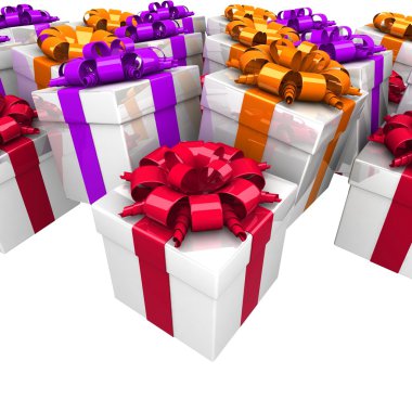bir hediye gibi renkli bir şerit ile hediye kutuları.