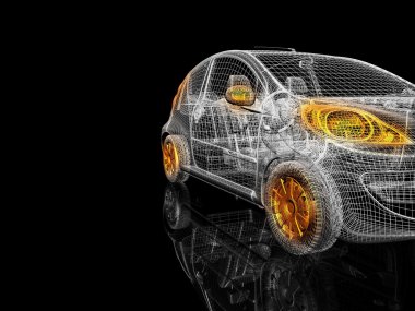 3D araba modeli siyah zemin