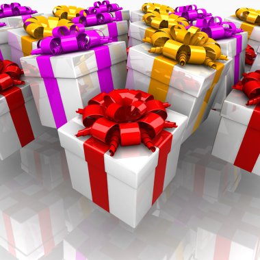 bir hediye gibi renkli bir şerit ile hediye kutuları.