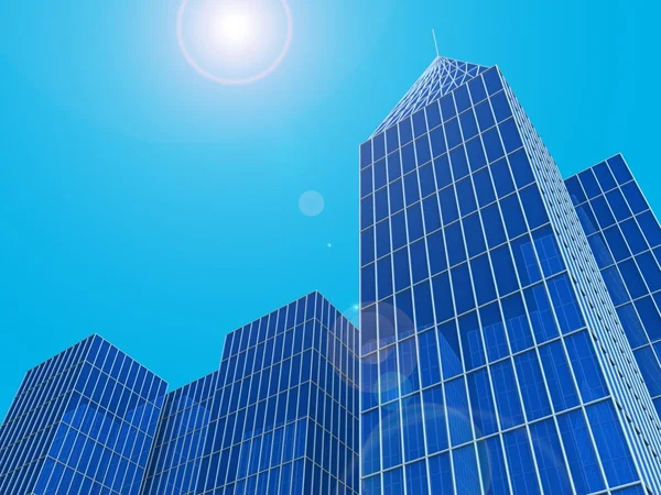 Moderni lasi siluetteja pilvenpiirtäjiä — kuvapankkivalokuva