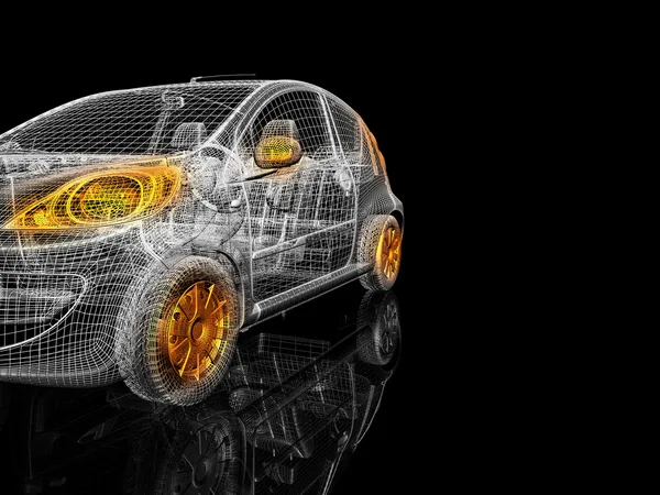 3D model samochodu na czarnym tle — Zdjęcie stockowe
