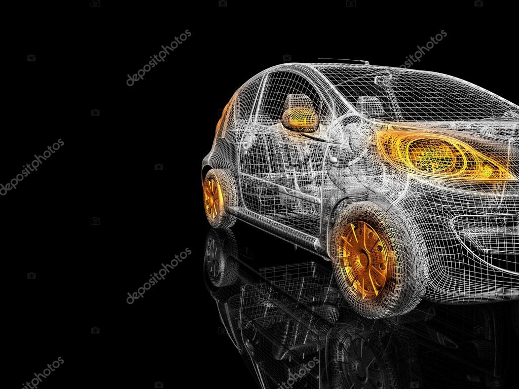 黑色背景上的3d 汽车模型。 ——图库图片© Best3d #51277269, image size:1024x768