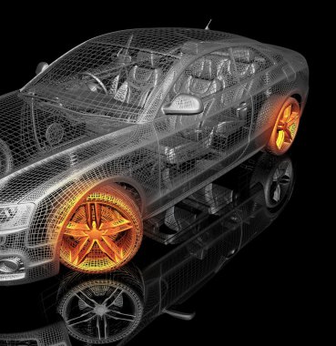 3D araba modeli siyah zemin