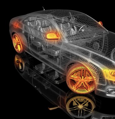 3D araba modeli siyah zemin