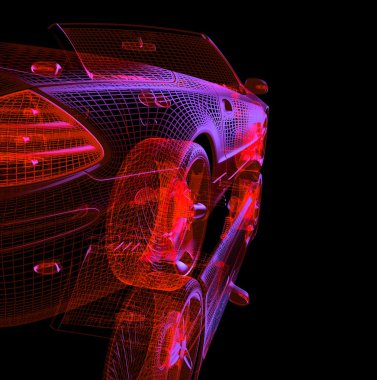 3D araba modeli siyah zemin