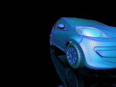 Araba 3d model siyah bir arka plan.