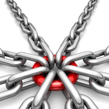3D zincir krom yeşil haç güvenlik metal. bir tek zincir bağlantı gösteren resim