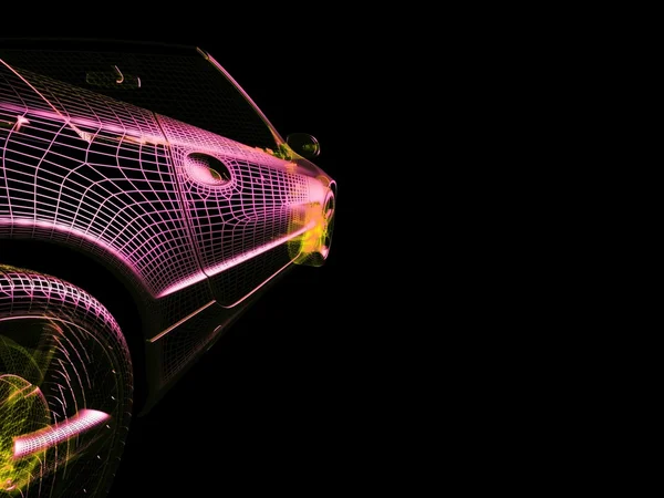 3D μοντέλο αυτοκινήτου σε μαύρο φόντο — Φωτογραφία Αρχείου