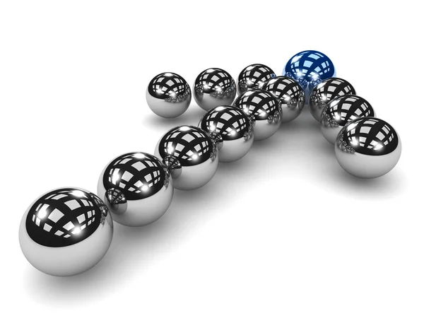 Grey arrow of balls with blue leader — Stock Photo, Image