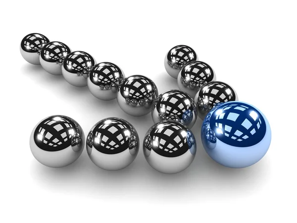 Grey arrow of balls with blue leader — Stock Photo, Image