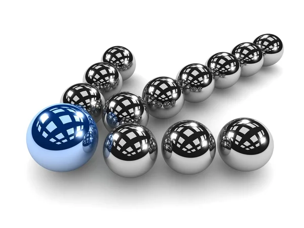 Grey arrow of balls with blue leader — Stock Photo, Image