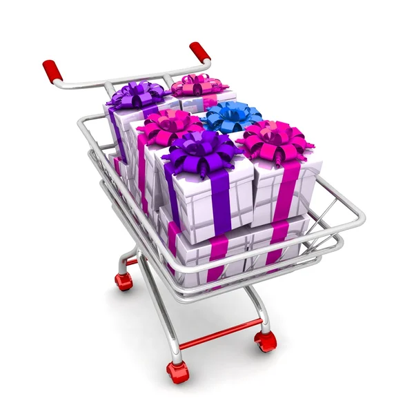 Shopping cart with gifts — Stock Photo, Image