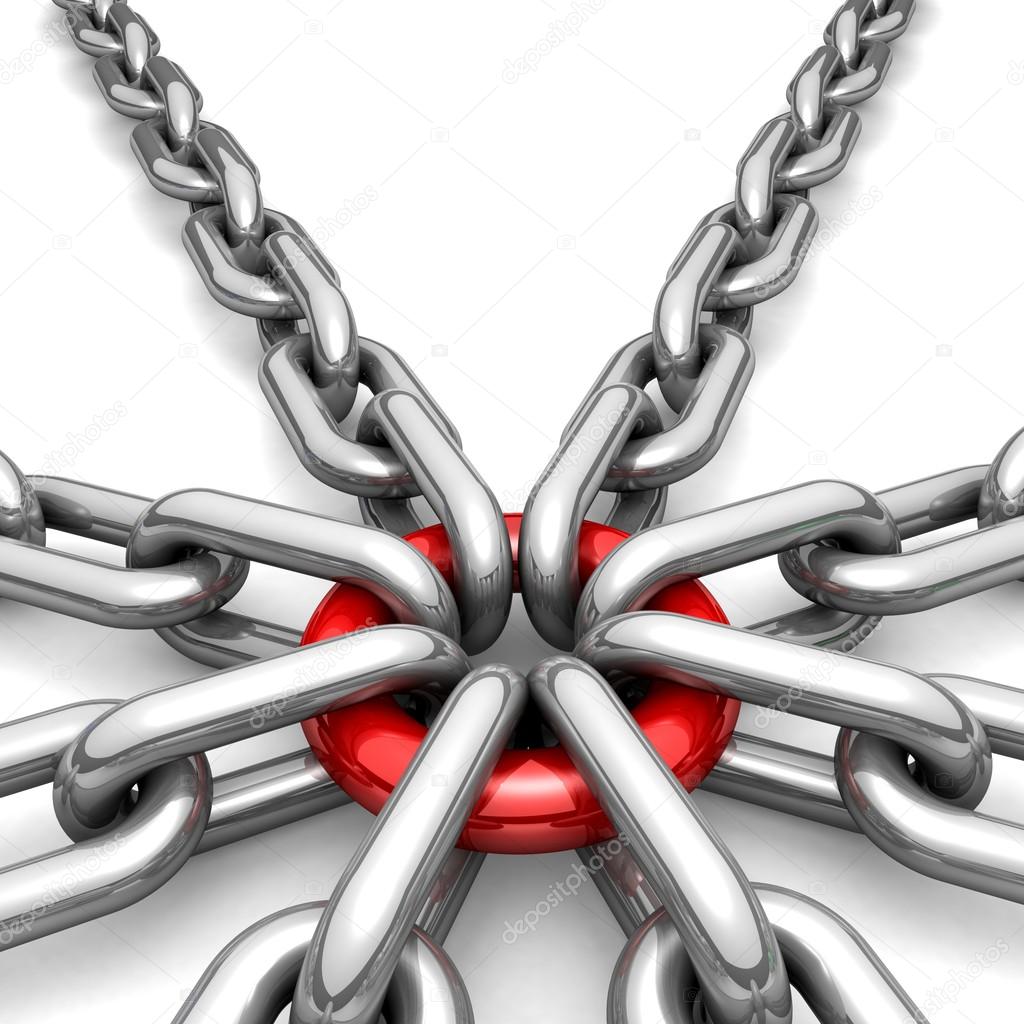 3d chain chrome green cross security metal. illustration of a single chain link