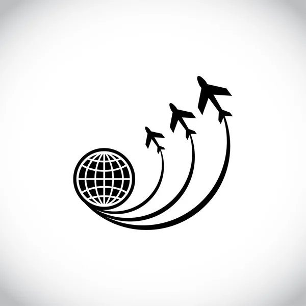 Wereldbol met vliegtuigen pictogram — Stockfoto