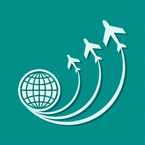 Globe with airplane icon — Stock Photo, Image