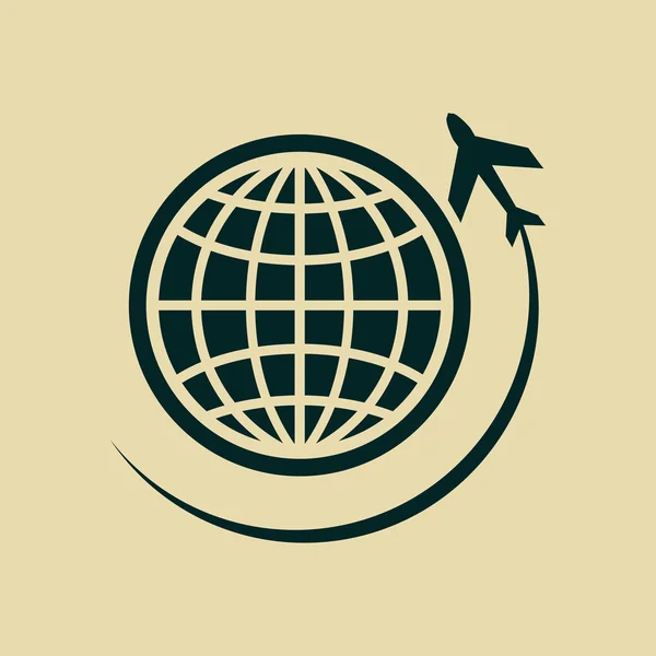 Globe with airplane icon — Stock Photo, Image