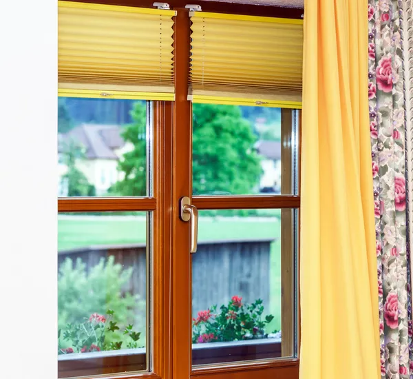 New laminated brown window inside view — Stock Photo, Image