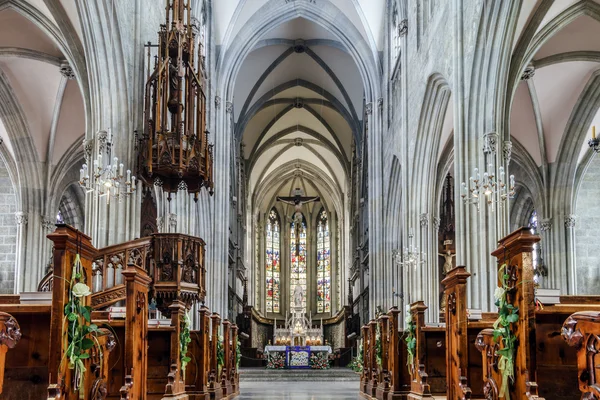 Maestoso interno cattedrale gotica . — Foto Stock