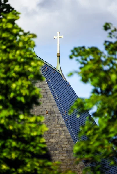 Gold crross on the top of church — Stock Photo, Image