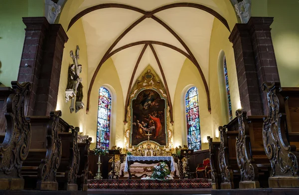 Interior da antiga igreja medieval na Alsácia — Fotografia de Stock