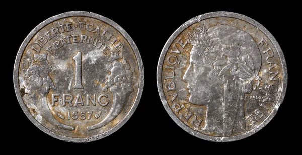 古色古香的 1 法郎的硬币 — 图库照片