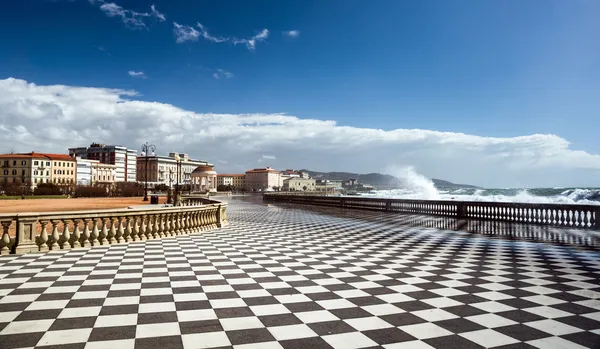 Checkered floor in city square — Stock Photo, Image