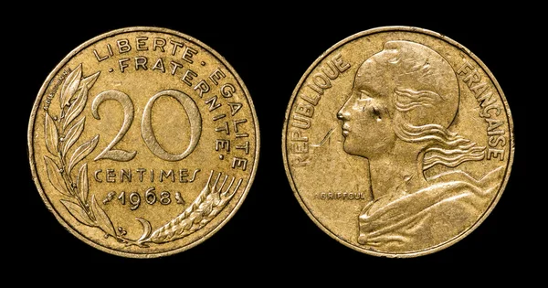 20 centimes antik sikke — Stok fotoğraf