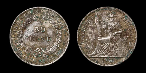 古色古香的硬币的 50 生丁 — 图库照片