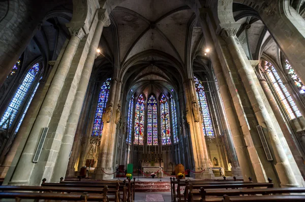 Majestic Carcassone cathedral interiors. Sun light. — Stock Photo, Image