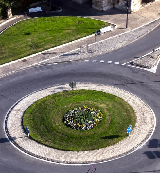 Birdfly view of road roundabout — Stock Photo, Image