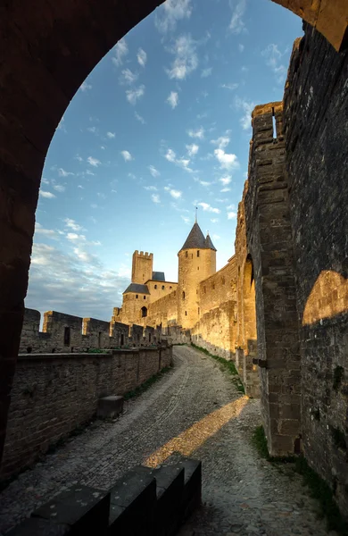 Twierdza Carcassonne w wieczór zachód słońca. — Zdjęcie stockowe