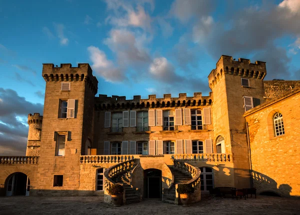 La Barben medieval castle on sunset — Stock Photo, Image