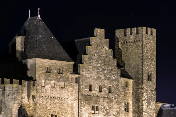 Carcassone castillo medieval vista nocturna . —  Fotos de Stock