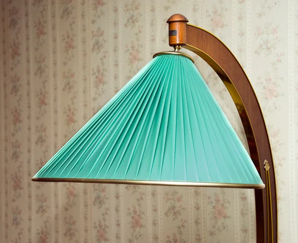 Retro electrical floor lamp with green lampshade — Stock Photo, Image