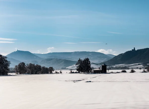 Snow Covered White Fields Alsace Top View White Desert France — Stockfoto