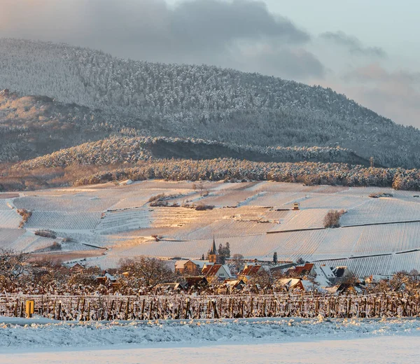 Warm Colors Setting Sun Snowy Foothills Vosges Alsace France — стоковое фото