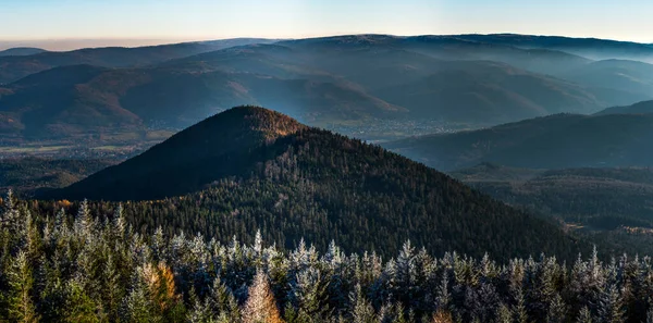 First Winter Cold Tops Vosges Mountains Trees Covered Hoarfrost White — Stockfoto