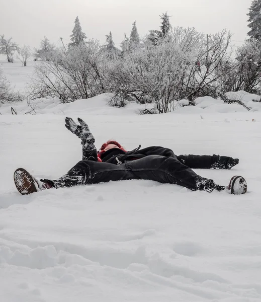 Två Flickor Systrar Leker Med Korv Ett Snöfält Bergen Ungdom — Stockfoto