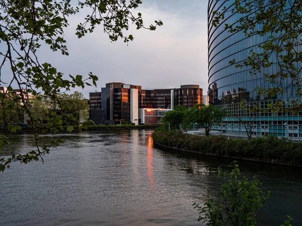 Budynek Rady Europy Zachodzie Słońca Strasburgu Wiosenny Wieczór Francja — Zdjęcie stockowe