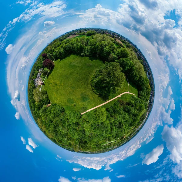 Little Planet Panoramic Aerial View Green Grass Ball France — ストック写真