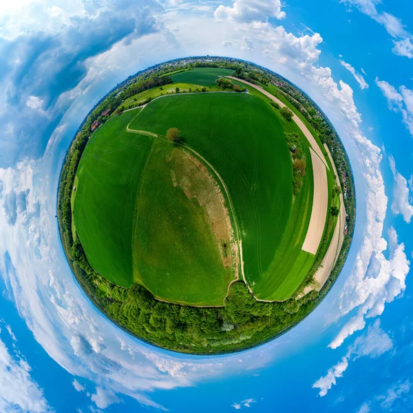 Kleiner Planet Rundblick Aus Der Luft Grüner Rasenball Frankreich — Stockfoto