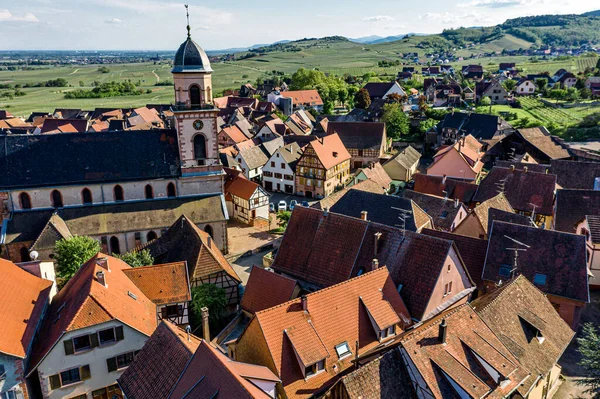 Alsatian Village Hippolyte Top Aerial View Sunset France — Photo