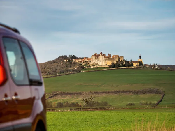 Traveling France Car Chateauneuf Castle Bourgogne — 스톡 사진