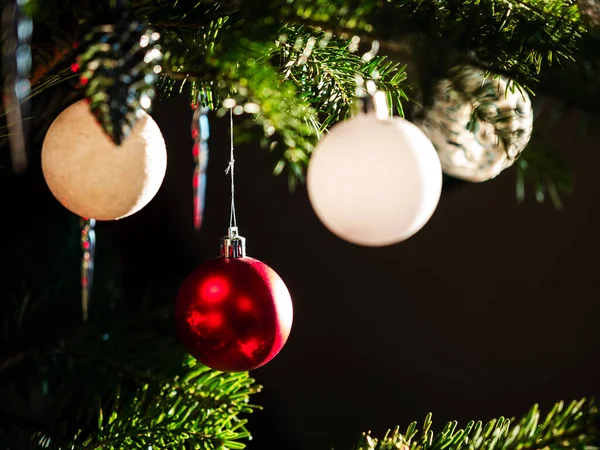 Christmas Tree Balls Beautiful Bokeh Festive Mood New Year — стоковое фото