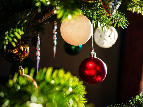 Christmas Tree Balls Beautiful Bokeh Festive Mood New Year — ストック写真
