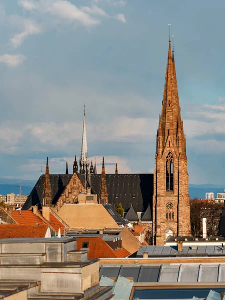 Roofs City Strasbourg Library Building Paul Cathedral View Overlooking Town — Foto de Stock