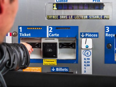 Toll roads in France. Payment at the checkpoint of cars. Paid route.